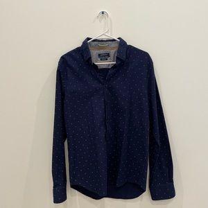 Denim & Flower Navy Print Button Down Collared Long Sleeve Shirt Sz L